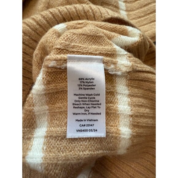 Talbots Petite Cozy Camel Striped Quarter Zip Sweater Cable Knit Size P Soft - Picture 7 of 8